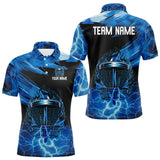 Maxcorners Black and Blue Flame Lightning Thunder Disc golf polo shirts For men Custom Mens disc golf attire MT1110