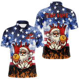 Maxcorners Custom American Flag Flame Funny Santa Christmas Bowling Shirts For Men, Bowling Team Jersey MT0811
