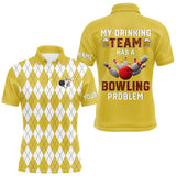 Maxcorners Yellow argyle pattern Beer Bowling Shirts For Men Custom My drinking team has a bowling problem TU1410