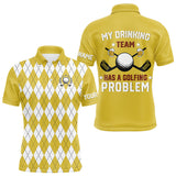 Maxcorners Yellow argyle pattern Beer Golf Polo Shirts For Men Custom My drinking team has a golfing problem LM1610