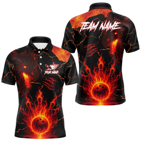 Maxcorners Dragon Flame Bowling Polo, Quarter Zip Shirts For Men Custom Dragon Bowling Team Jerseys MT0811