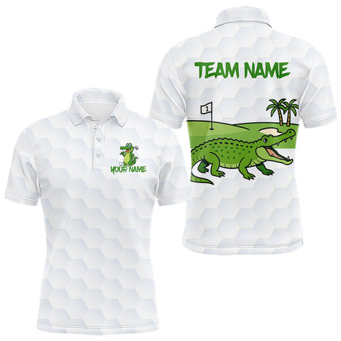 Maxcorners White and Green Funny Alligator Golf Polo Shirts For Men custom mens golf outfit, golfing gifts LM1610