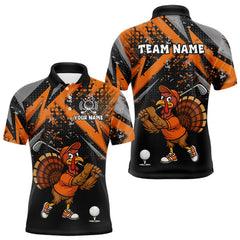 Maxcorners Custom Funny Turkey Mens Golf tops Black & Orange camo Thanksgiving Golf polo shirt for men MT1309
