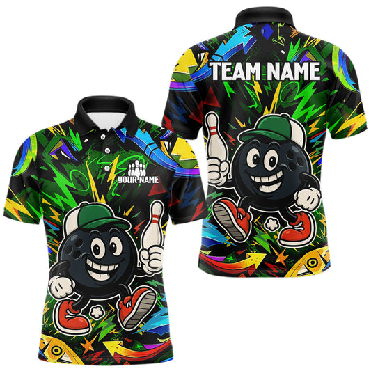 Maxcorners Green graffiti pattern Funny Bowling polo, quarter zip shirts for men custom Bowling team jerseys LM0404