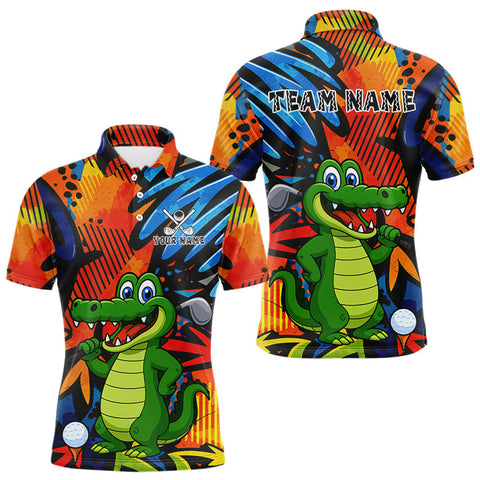 Maxcorners Custom Funny Colorful Graffiti Alligator Golf Polo Shirt For Men, Personalized best mens golf wear MT2009