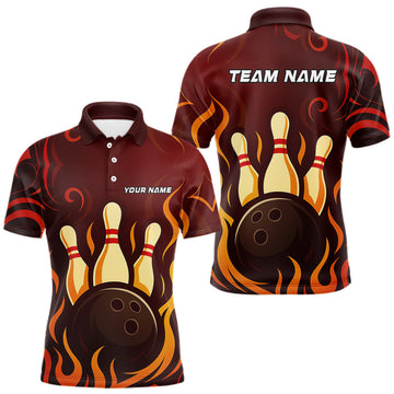 Maxcorners Red Flame Tribal Bowling Polo, Quarter Zip Shirts for Men Custom Team Bowling League Jerseys LM1903