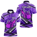 Maxcorners Purple Camo Flame Bowling Shirts For Men Custom Bowling Team Jerseys LM2509