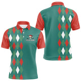 Maxcorners Green, Red and White Christmas argyle pattern Skull Golf Polo Shirt For Men Custom mens golf outfit MT2709