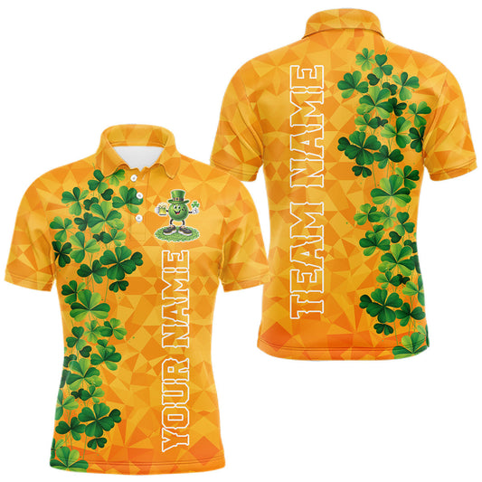 Maxcorners Orange pattern Green clovers St Patrick's Day Bowling Shirts for Men Custom Bowling Team jerseys LM1904