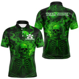 Maxcorners Custom Green Smoke Skull Bowling Polo, Quarter Zip Shirts For Men, Skull Team Bowling Jersey MT0410