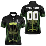Maxcorners Black and Green Forest Disc Golf basket Mens Disc golf polo shirts Custom team disc golf attire MT0410
