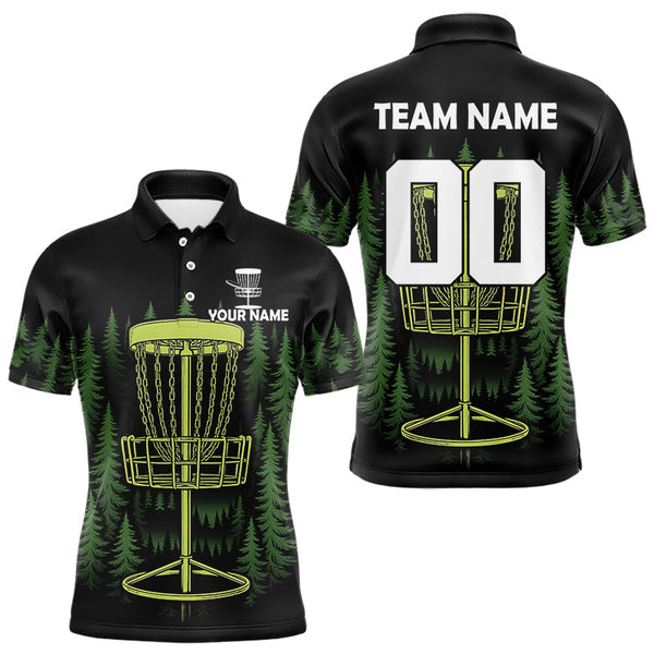 Maxcorners Black and Green Forest Disc Golf basket Mens Disc golf polo shirts Custom team disc golf attire MT0410