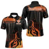 Maxcorners Black and Orange Flame Disc Golf basket Mens Disc golf polo shirts Custom team disc golf outfit LM0910