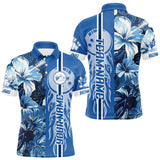 Maxcorners Blue tropical flower Flame Bowling Polo, Quarter Zip Shirts For Men Custom Bowler Gift Bowling Team MT0111