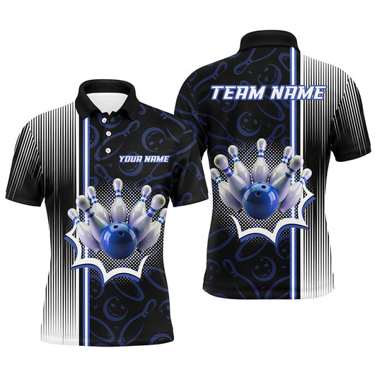 Maxcorners Bowling Blue Camo Customized Name, Team Name 3D Polo Shirt Unisex