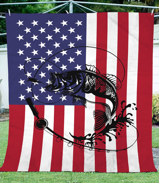Maxcorners Fishing Rod Fishing American Flag 3D Quilt - Blanket