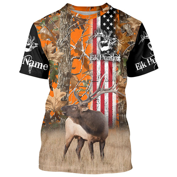 Maxcorners Elk Hunting American Flag Patriotic Custom Name All over print Shirts, Gifts idea for Elk Hunter  LM2608