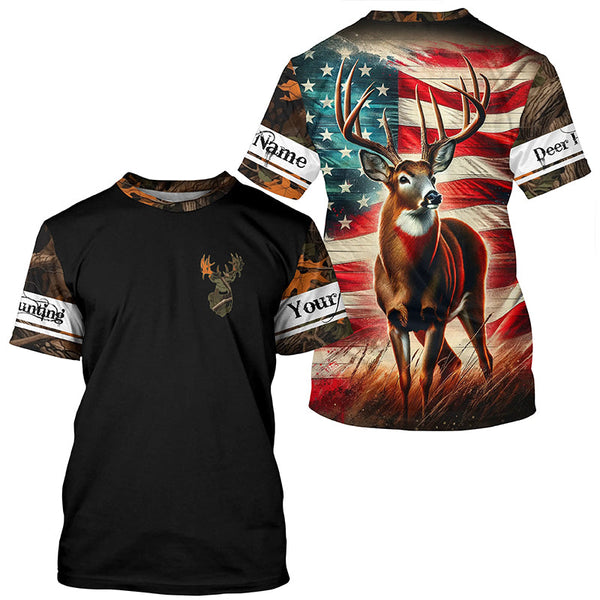 Maxcorners American Flag Deer Buck Hunting All over print Shirts, Personalized Deer Hunting Gift for Men, Women LM2608
