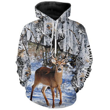 Maxcorners Deer Hunting Winter Snow Camo Custom Name Shirts for Men, Personalized Deer Hunting Gifts LM2608
