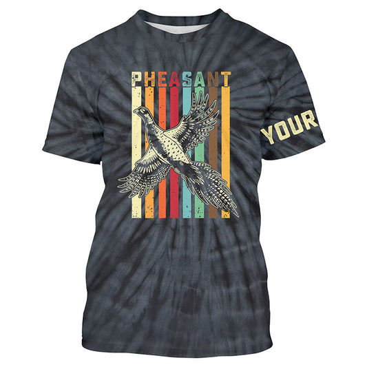 Maxcorners Pheasant Hunting Retro tie dye Custom Name T-shirt, Long sleeve, Hoodie for Upland game Hunters LM2608