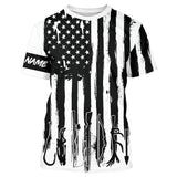 Maxcorners American Flag Fishing and Hunting black and white UV protection Customized name Shirt LM2608
