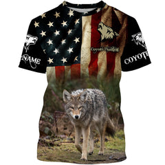 Maxcorners Coyote Hunting American Flag Custom Name 3D all over print Shirts, Coyote Hunting Clothing Gifts LM2608
