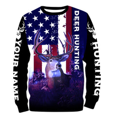 Maxcorners Custom Name Deer Hunting American Flag Camo Shirt 3D All Over Printed Clothes