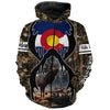 Maxcorners Elk Hunting Colorado Flag Custom Name Shirt 3D All Over Printed Clothes