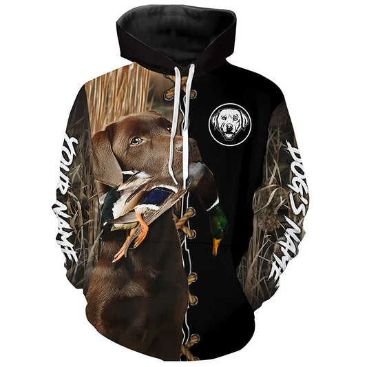 Maxcorners Chocolate Labrador Retriever Hunting Dog Custom Name Hoodie Shirt for Hunter  | Duck