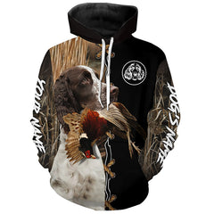 Maxcorners English Springer Spaniel Hunting Dog Custom Name Hoodie Shirt for Hunter  | Pheasant