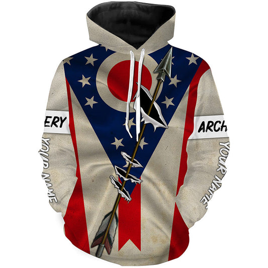 Maxcorners Archery Bow Hunting Ohio flag custom Name 3D All over print Shirts - Archers Gifts for Adult and Kid LM2608