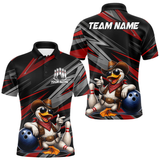 Maxcorners Personalized Team Jersey Men's Custom Cowboy Duck Bowling Polo & 1/4 Zip Shirt |Red LM0607
