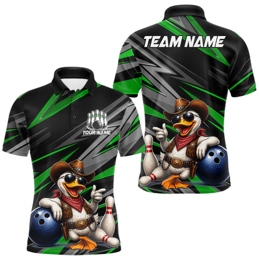 Maxcorners Personalized Team Jersey Men's Custom Cowboy Duck Bowling Polo & 1/4 Zip Shirt |Green LM0607
