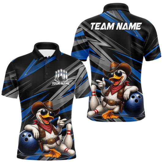 Maxcorners Personalized Team Jersey Men's Custom Cowboy Duck Bowling Polo & 1/4 Zip Shirt |Blue LM0607