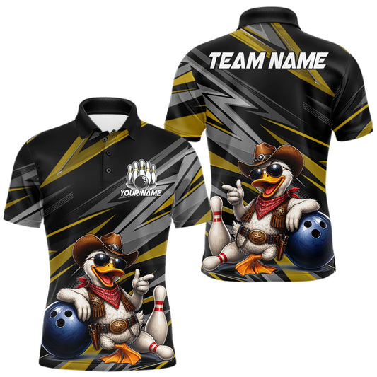 Maxcorners Personalized Team Jersey Men's Custom Cowboy Duck Bowling Polo & 1/4 Zip Shirt |Yellow LM0607