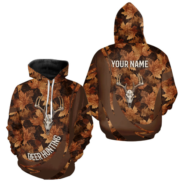Maxcorners Skull Deer Hunting 3D Brown Camo Autumn Custom Name All Over Print Shirt Hunting Clothes LM0910
