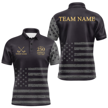 Maxcorners Black & Gold American 250Th Anniversary Mens Golf Polo Shirts, Golf Gifts For Team LM1005