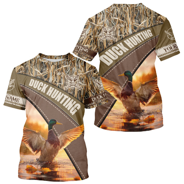 Maxcorners Mallard Duck Hunting Shirt Camo Custom Name Hunting Clothes For Hunters Best Gift LM1109