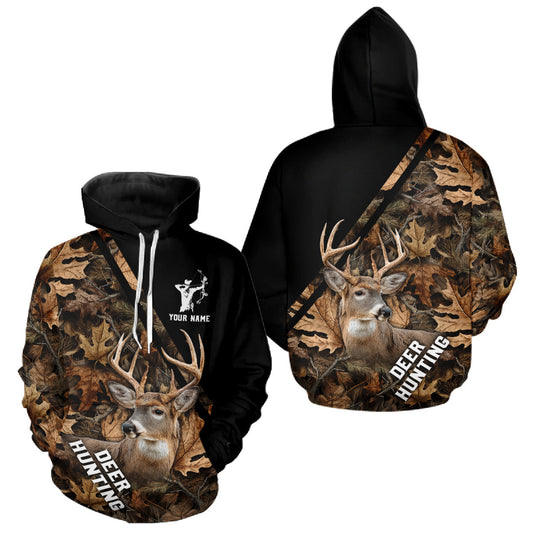 Maxcorners Deer Hunting Camo Custom Name 3D All Over Print Hoodie Basic Brown, Deer Hunting Season LM1112