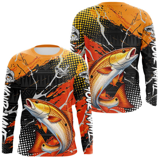 Maxcorners Personalized Redfish Fishing Jerseys, Red Drum Saltwater Tournament Fishing Shirts LM2602