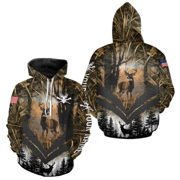 Maxcorners Deer Hunting Shirt US Flag 3D All Over Print Orange Black, Custom Name Personalized Gift LM1411