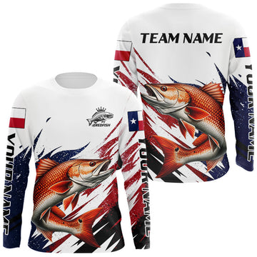 Maxcorners Custom Texas Flag Redfish Fishing Shirts, Texas Red Drum Fishing Shirts Long Sleeve For Team LM1705
