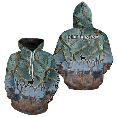 Maxcorners Deer Hunting Shirts Deerholic Hunter Silhouette – Green Camo Big Game Rifle for Men LM0409