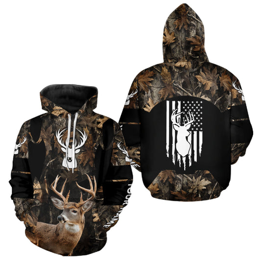Maxcorners Deer Hunting With Full All Over 3D For Deer Hunters, Personalized US Flag Camouflage LM1112