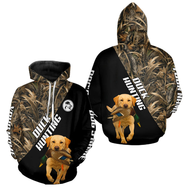 Maxcorners Waterfowl Duck Hunting With Yellow Lab Dogs, Custom Name All Over Print Shirts LM1610