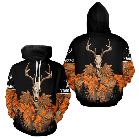 Maxcorners Skull Deer Hunting Custom Name Orange Camo Shirt, Deer Hunting Clothing, Hunting Gift LM1610