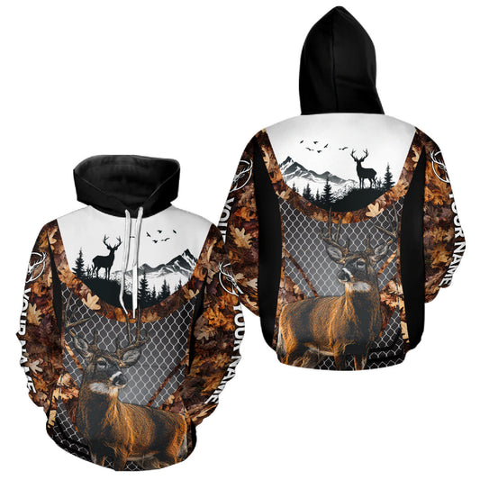 Maxcorners Whitetail Deer Hunting Custom Name Camo Hoodie, Best Deer Hunting Gift For Men LM1812
