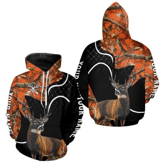 Maxcorners Personalized Whitetail Deer Hunting 3D All Over Printed Hoodie Orange Camo LM1812