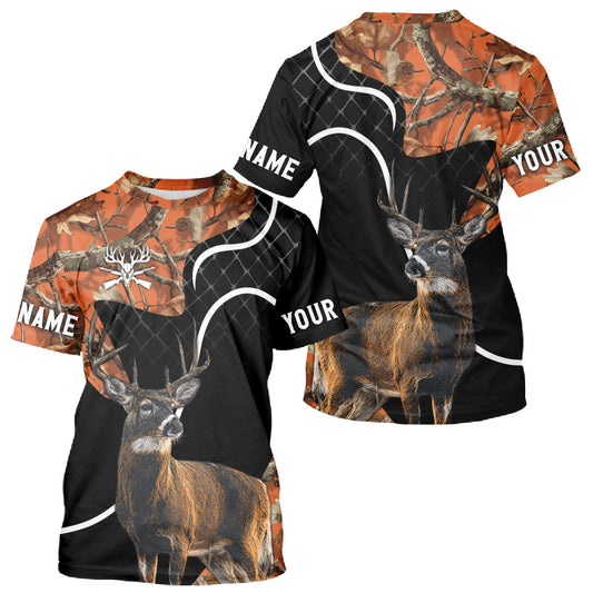 Maxcorners Personalized Whitetail Deer Hunting 3D All Over Printed Hoodie Orange Camo LM1812