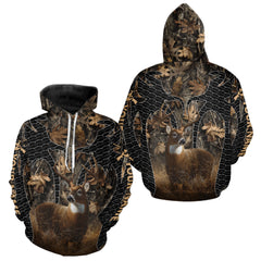 Maxcorners Hunting Camo Hoodie with Majestic Deer Print Outdoor Style, Deer Sweatshirts For Men